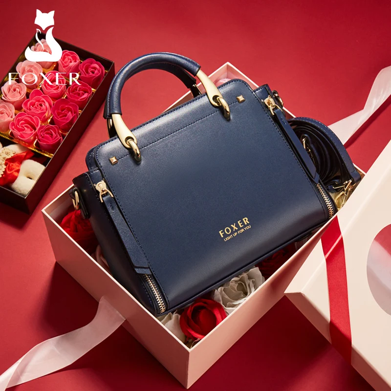 

FOXER 2021 Women Fashion Cow Leather Handbag Top Handle Purse Commute Crossbody Bag Elegant Ladies Shoulder Bag Female Totes