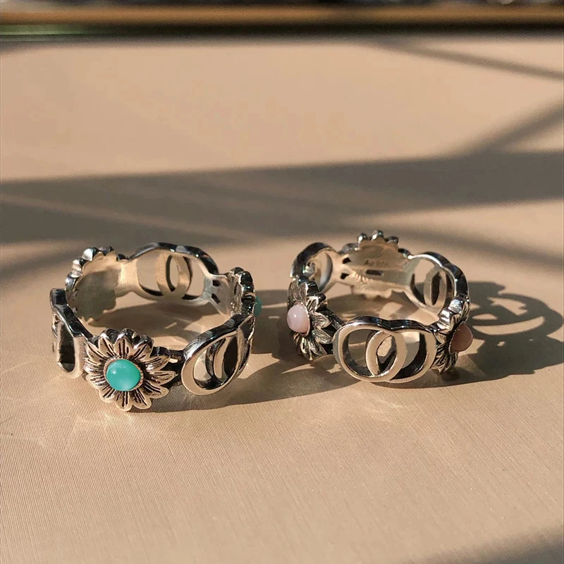 

S925 pure silver ring flower letters, style restoring ancient ways, high quality jewelry, a birthday present