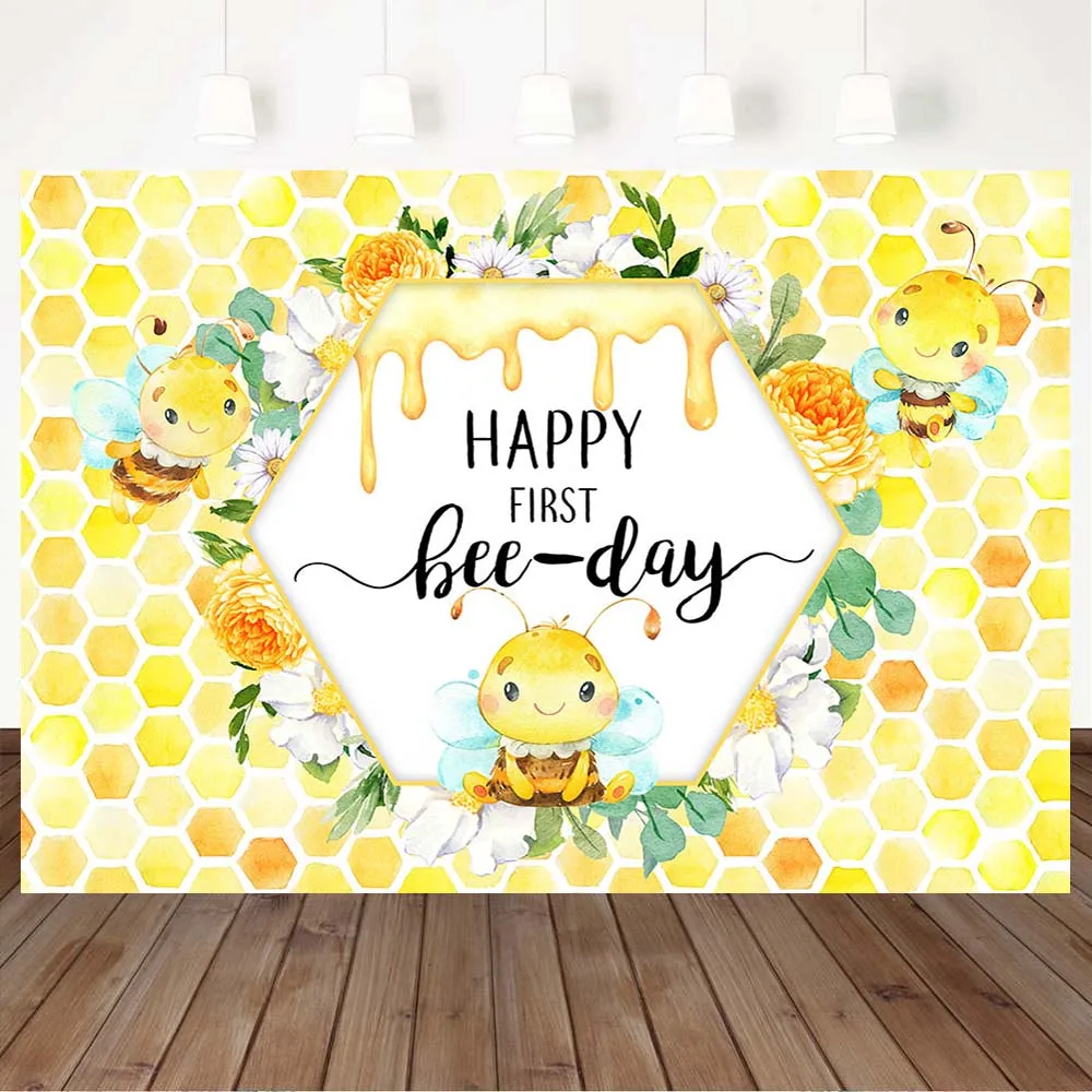 

Mocsicka Sweet Bee Baby 1st Birthday Party Backdrop Decoration Happy First Bee-day Photography Background for Photo Shoot Props