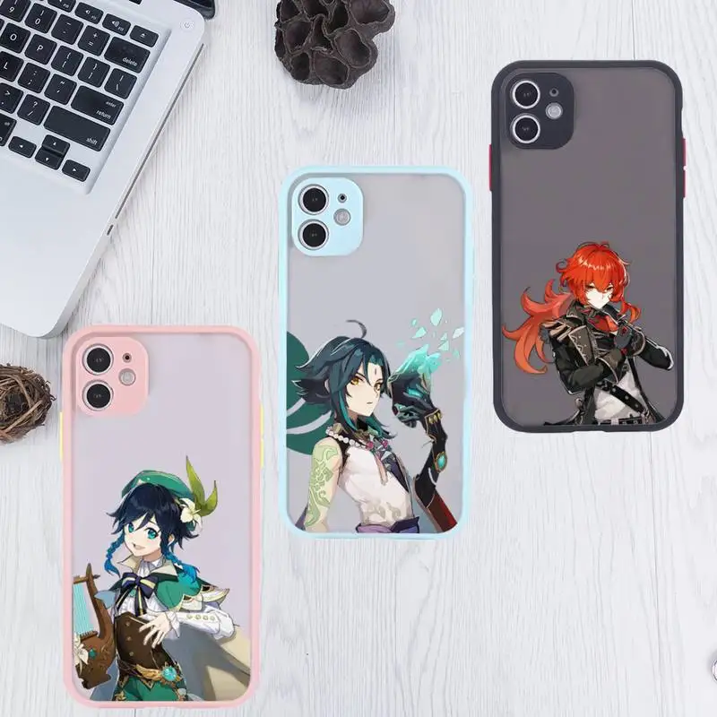 

genshin impact Phone Case For iPhone 12 11 Mini Pro XR XS Max 7 8 Plus X Matte transparent Pink Back Cover