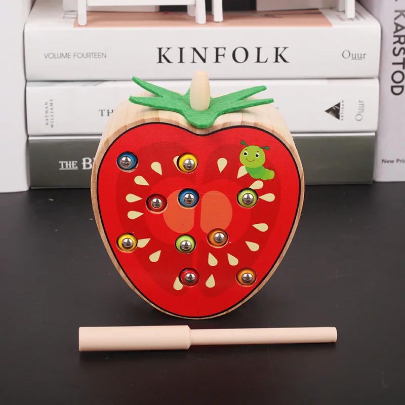 Solid wood tomato 3D Монтессори Деревянные игрушки гусеница съедает яблоко дети ловят червей соответствующие парные игры ранняя образовательная Интерактивная математическая игрушка - Цвет: Solid wood tomato