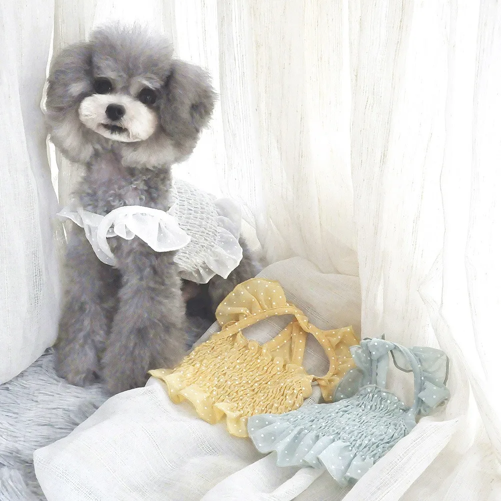 

Pet Apparel Dog Shirt Chiffon Short Dress Sling Teddy Bichon Clothes Girl Dog Chiffon Shirt Puppy Clothes Off Shoulder