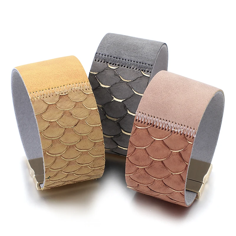 Женские кожаные браслеты ALLYES яркие цвета модные с широкой обмоткой в виде рыбьей