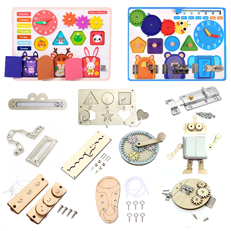 

Montessori Busy Board Toys For Children Educational Games DIY Busy Board Parts Wooden Toys Sensory Board Games Puzzles For Kids