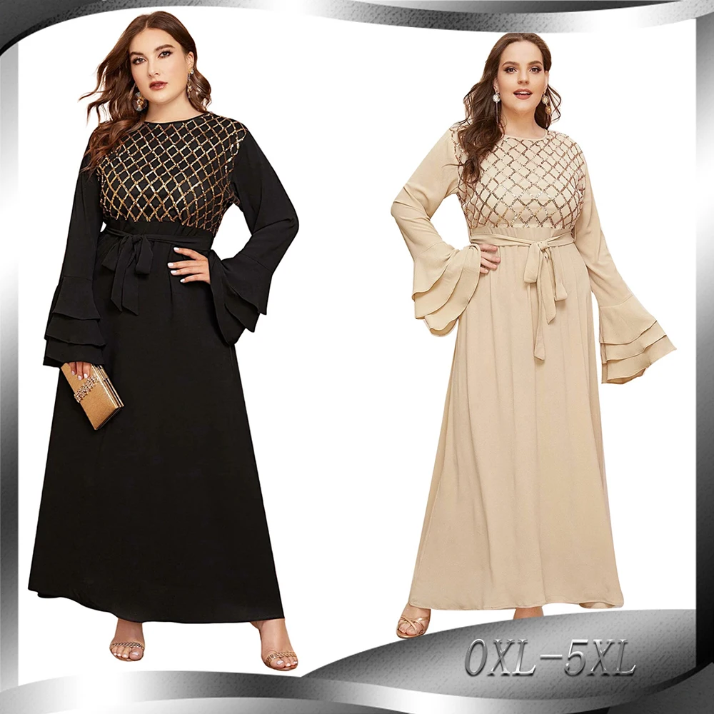 Дубай Кафтан пайетки Abaya хиджаб мусульманское платье Турция Рамадан ИД мубара