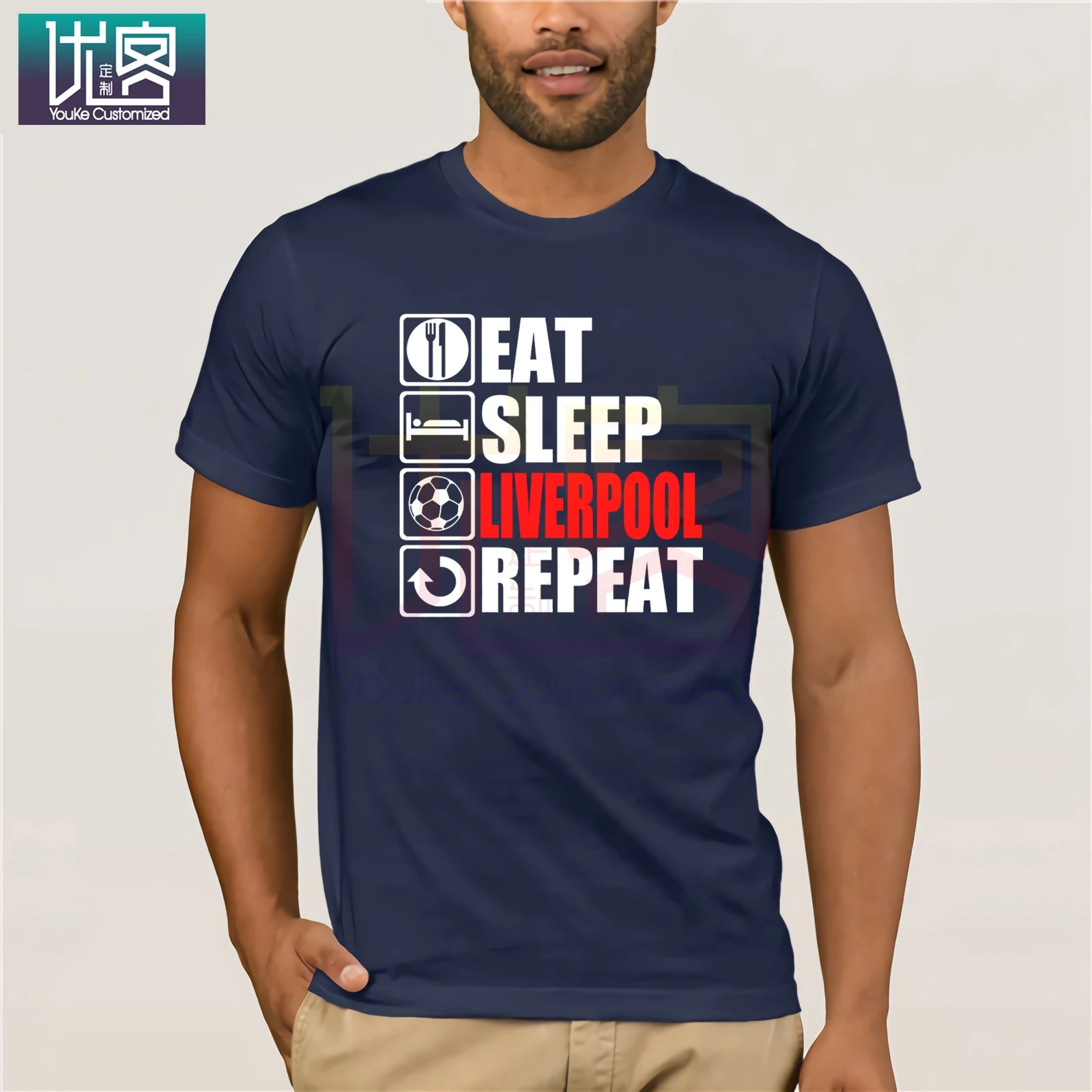 Футболка с надписью Eat Sleep Ливерпуль забавный Топ для футбола рождественским