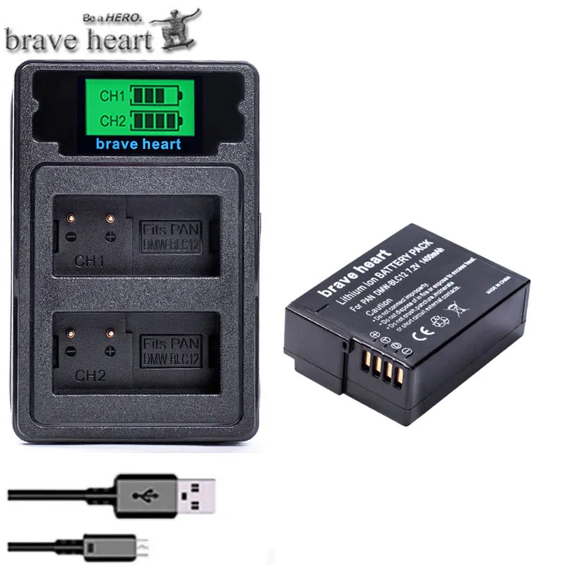 charger and 1battery Bateria DMW-BLC12 BLC12E BLC12PP DMW BLC12 батареи+ двойное зарядное устройство для Panasonic Lumix FZ1000, FZ200, FZ300, G5, G6, G7, GH2, DMC-GX8 - Цвет: charger and 1battery