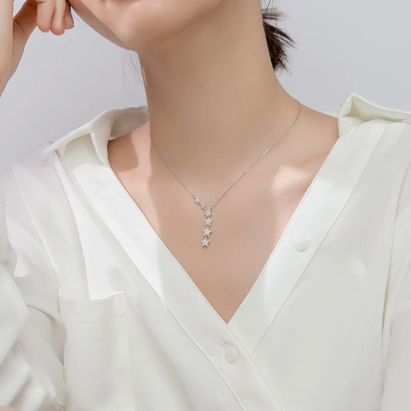 925 Sterling Silver Necklace Jewelry Sparkling Stars Pendant Clear CZ Women Pendants DA396 | Украшения и аксессуары