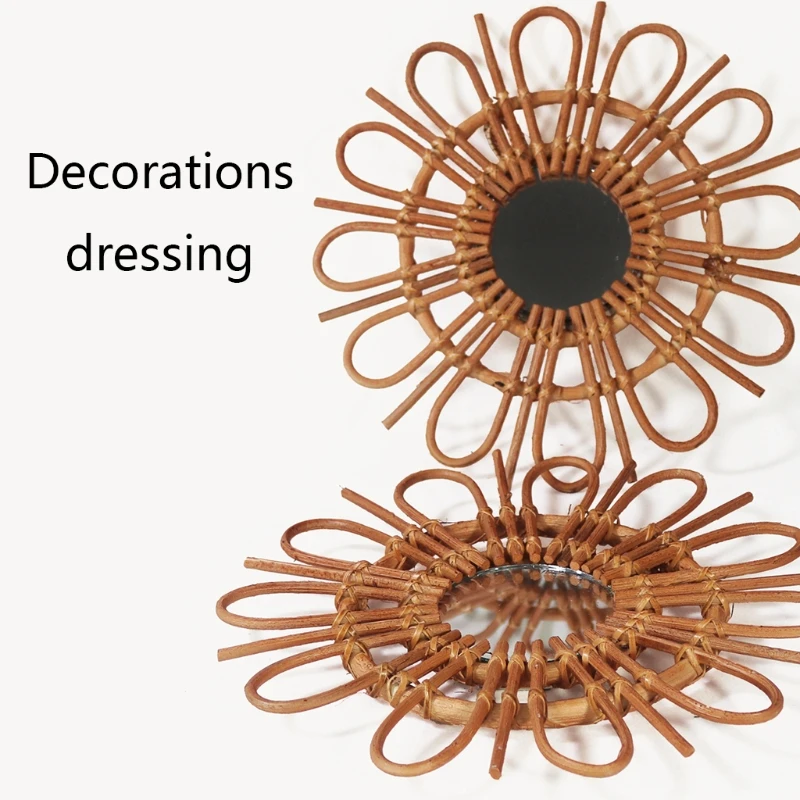 

Handmade Rattan Innovative Art Decoration Makeup Mirror Dressing Bathroom Wall 87HB