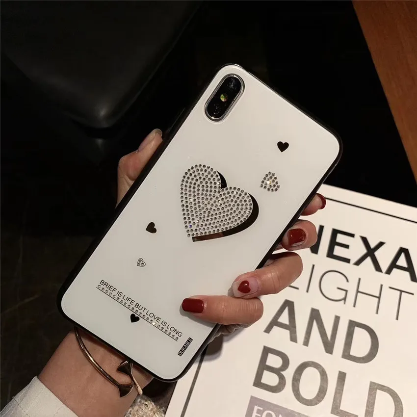 Чехол для iPhone 7 6s 8 Plus 6 X Xs Xr Max блестящий чехол со стразами с сердцем защитная