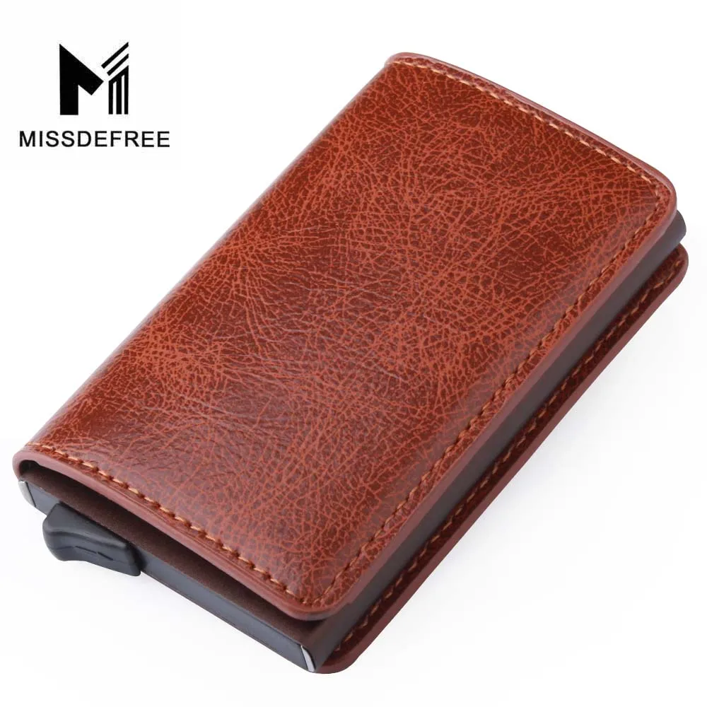 Brown D Алюминиевый Тонкий кошелек из искусственной кожи с держателем RFID блокирующий мини металлический кошелек автоматический всплывающий ID Кредитная карта портмоне Прямая поставка - Цвет: Brown D