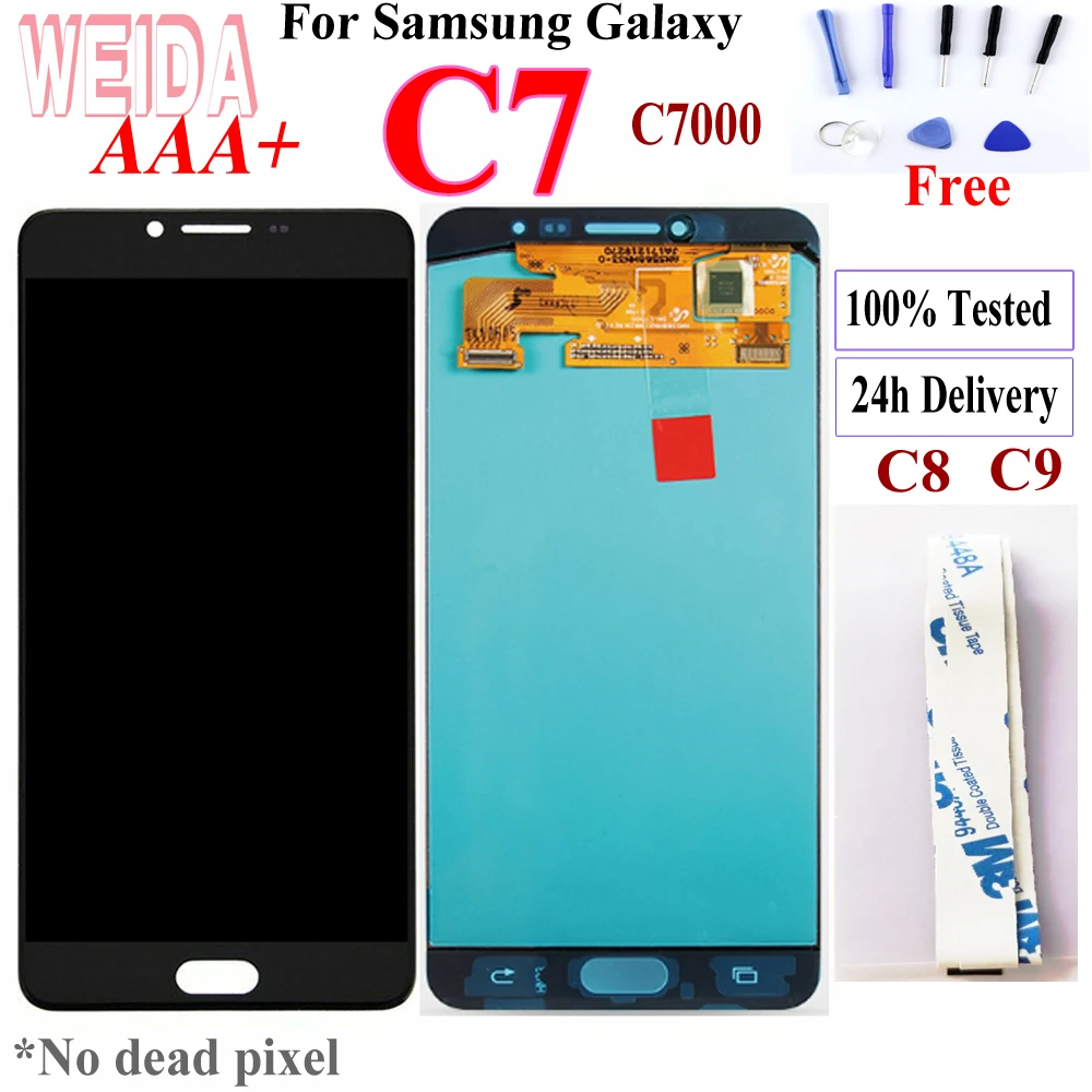Weida For Original New Samsung Galaxy C7 C8 C9 LCD Display Touch Screen Digitizer Assembly Replacement for C7 C8 C9 LCD