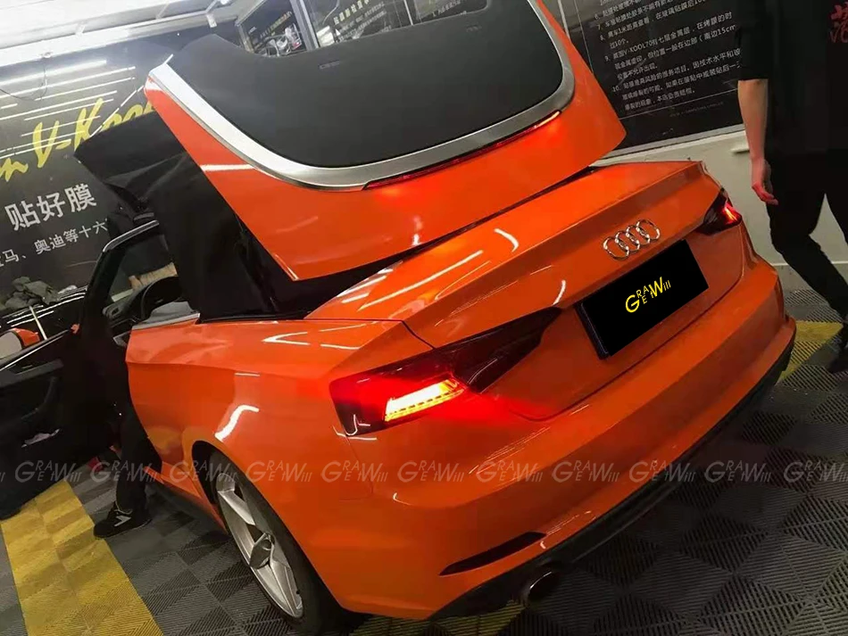 Высококлассная Глянцевая оранжевая виниловая пленка с воздушным пузырьком