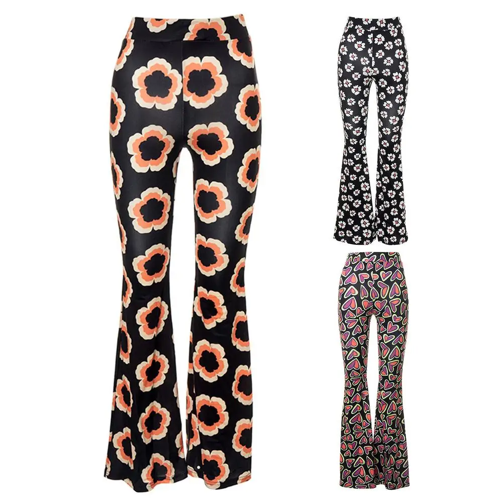 

Women Floral Print Flared Pants High Waist Wide Leg Trousers