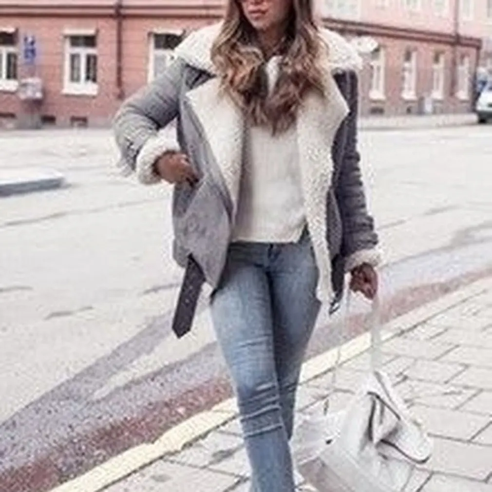 Женская модная теплая флисовая куртка на молнии с отложным воротником из