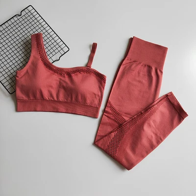 Rose Red Set Женские Штаны Для Йоги, бесшовная одежда для фитнеса, спортивная одежда, женские леггинсы для спортзала, мягкий пуш-ап спортивный бюстгальтер на бретелях, спортивный комплект, спортивный костюм - Цвет: Rose Red Set