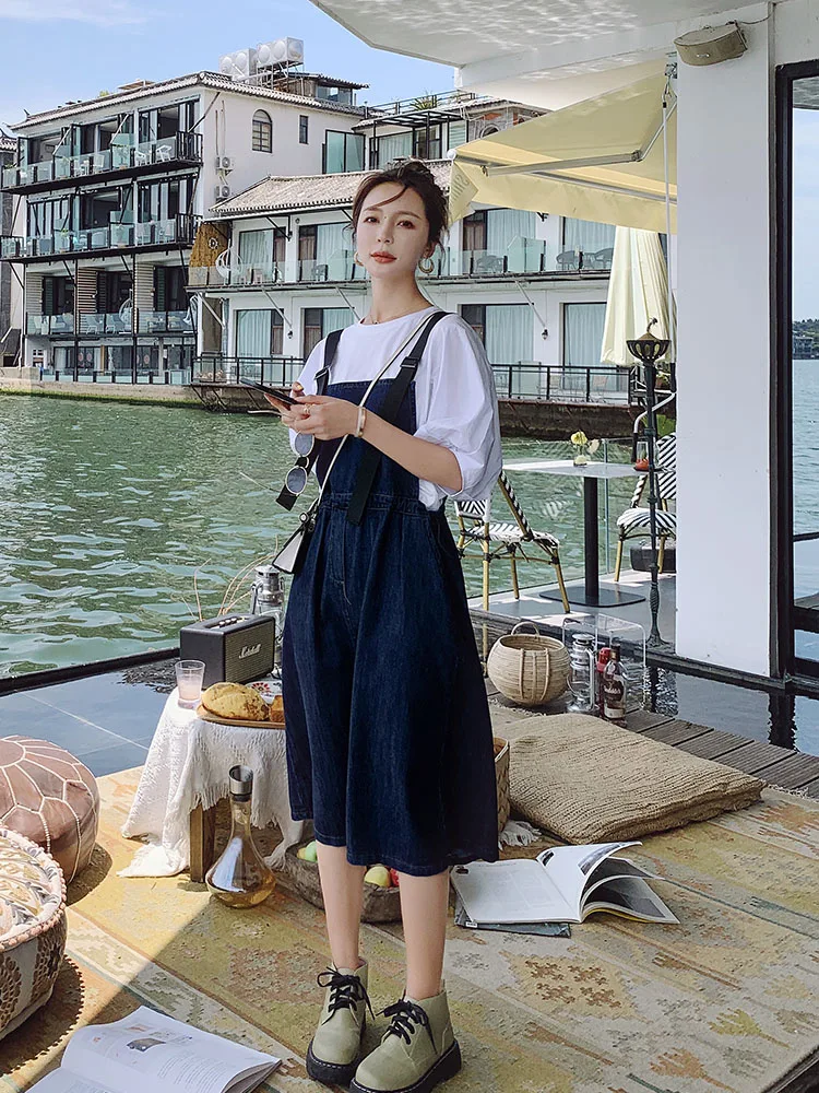 

College style fresh age reducing dress French first love sweet strap skirt bubble sleeve T-shirt two piece casual