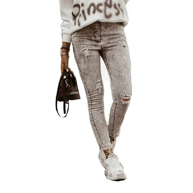 

Full Length Jeans Tight Sexy Pencil Pants Ladies Trendy Jeans Ripped Jeans for Women Light Distressed Mid Waist Hole Denim Jeans