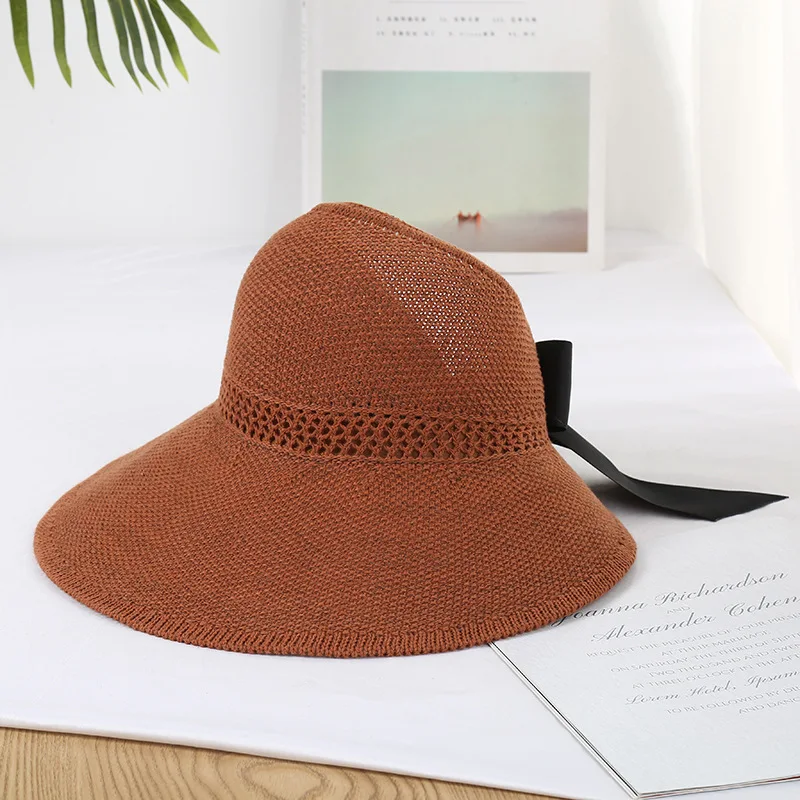

Summer Bow Sunshade Hat Female Holiday Beach Hat Big Brim Foldable Straw Hhat
