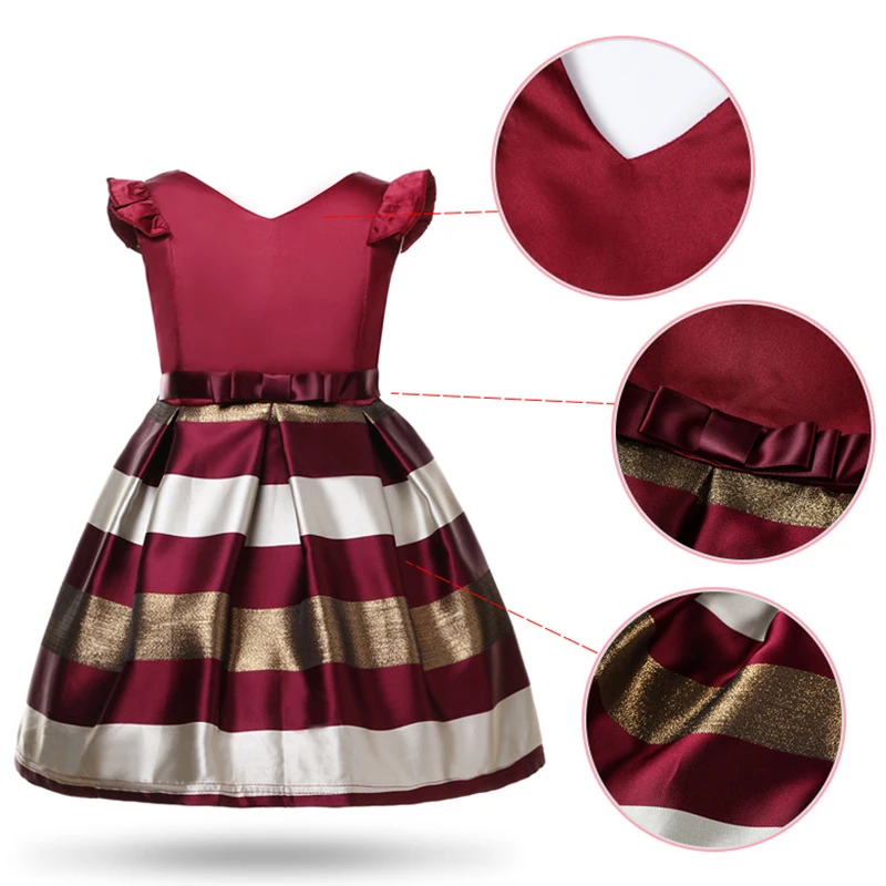 Платье детское в полоску с бантом V-образным вырезом лето 2019 | Детская одежда и