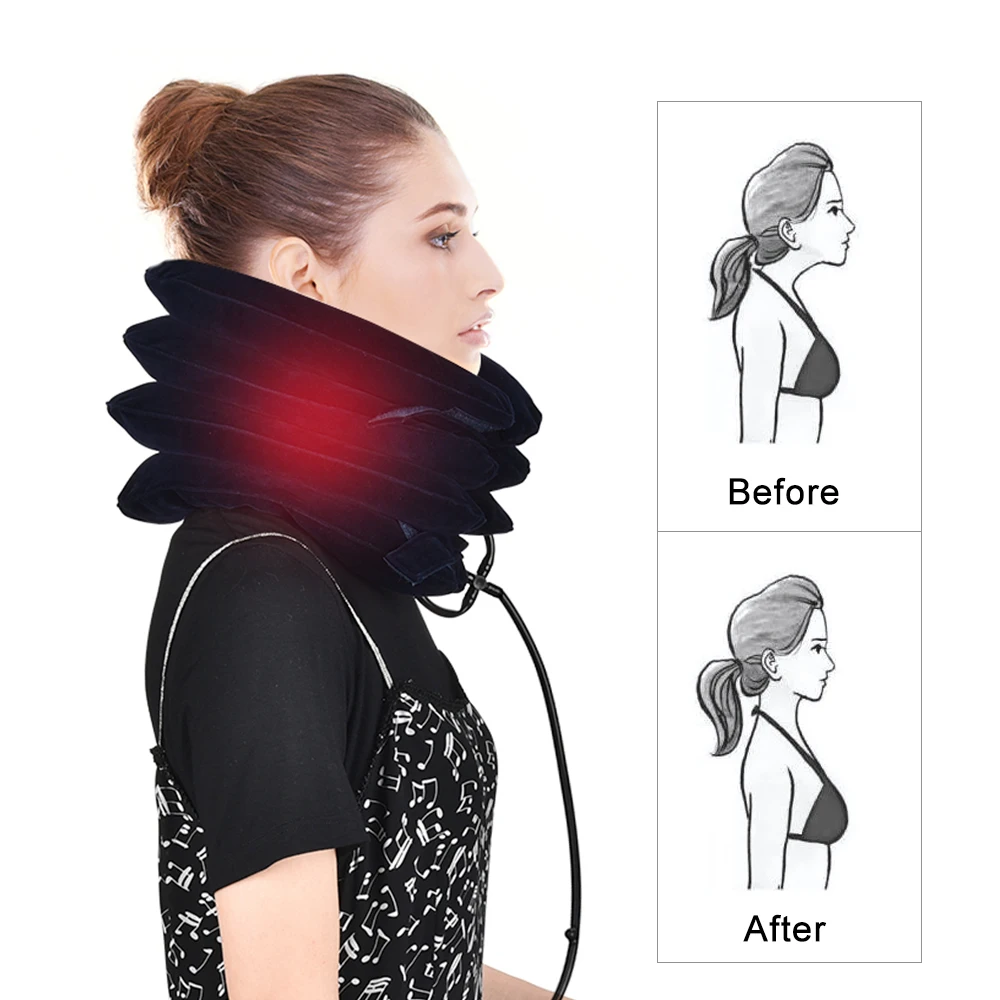 

3/4 Layer Inflatable Air Cervical Neck Traction Device Soft Neck Collar Pillow Pain Stress Relief Neck Posture Stretching Brace