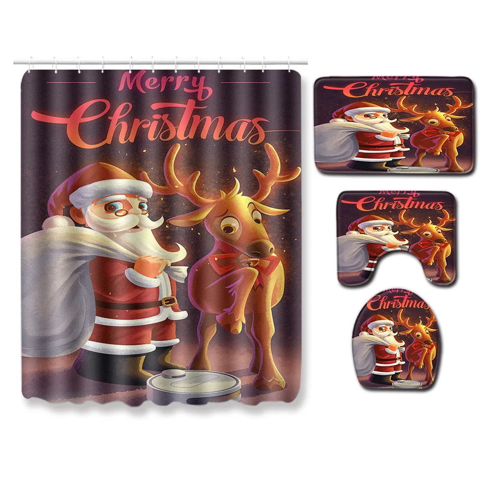 4 шт. Рождественский коврик для ванной комнаты набор занавесок душа нескользящий