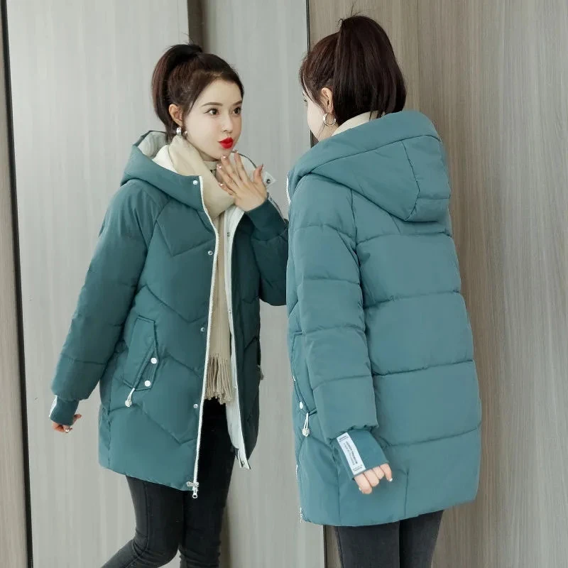 Down Cotton Jacket Women'S Mid-Length 2022 new Parkas ​Loose Padded Cotton Hooded Overcoat Thick Warm Jackets Women Jacket Coats