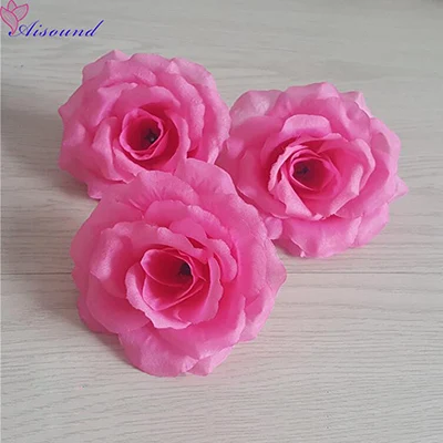 Dark pink 10 шт 10 см Искусственный шелк роза Ремесло Цветок голова свадебное украшение поддельный цветок для DIY Золотой цветок стены fleurs artificielle - Цвет: Dark pink