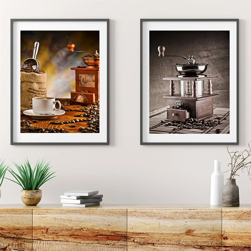 

2Pcs/set Canvas Painting RETRO HAND COFFEE MACHINE Poster Living Room Home Decor No frame