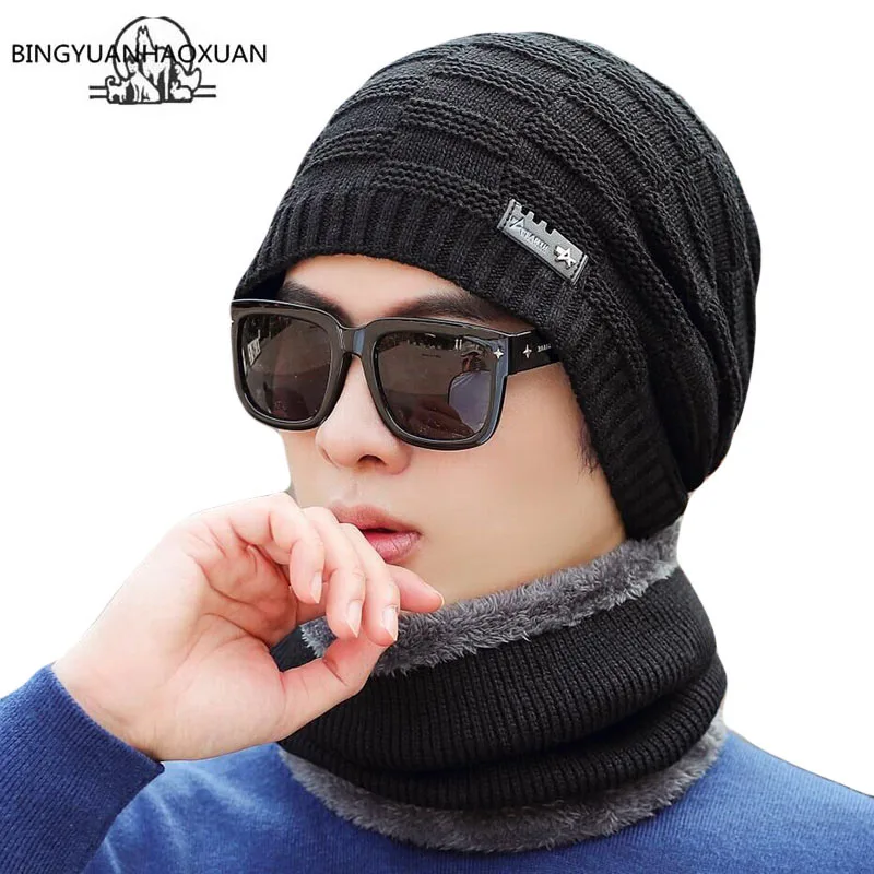 

2-Pieces Winter Beanie Hat Scarf Set Warm Knit Hat Thick Fleece Lined Winter Hat & Scarf For Men Women Thick Skull Cap For Men