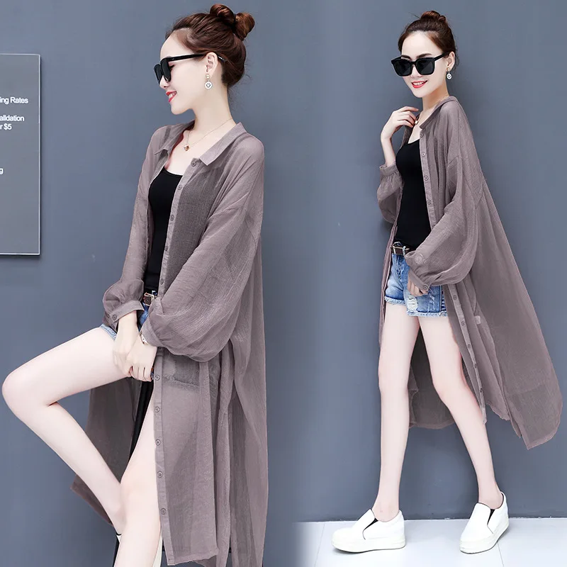 

2020 Chiffon Sun-Proof Clothing Cardigan Women's Thin Mid-Length Loose Outdoor Airable Shirt Shawl Long Sweater Thin Coat
