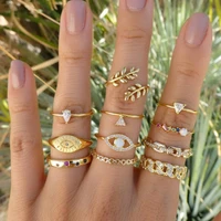 11pcsset women boho finger rings sets leaves eye chain knuckle ring for ladies fashion jewelry gift