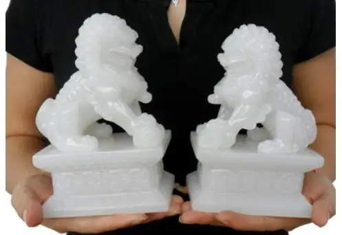 

Fine crafts 1pair Keep the house and ward off evil spirits Imitation Jade white lion Home Large Furnishing decoration