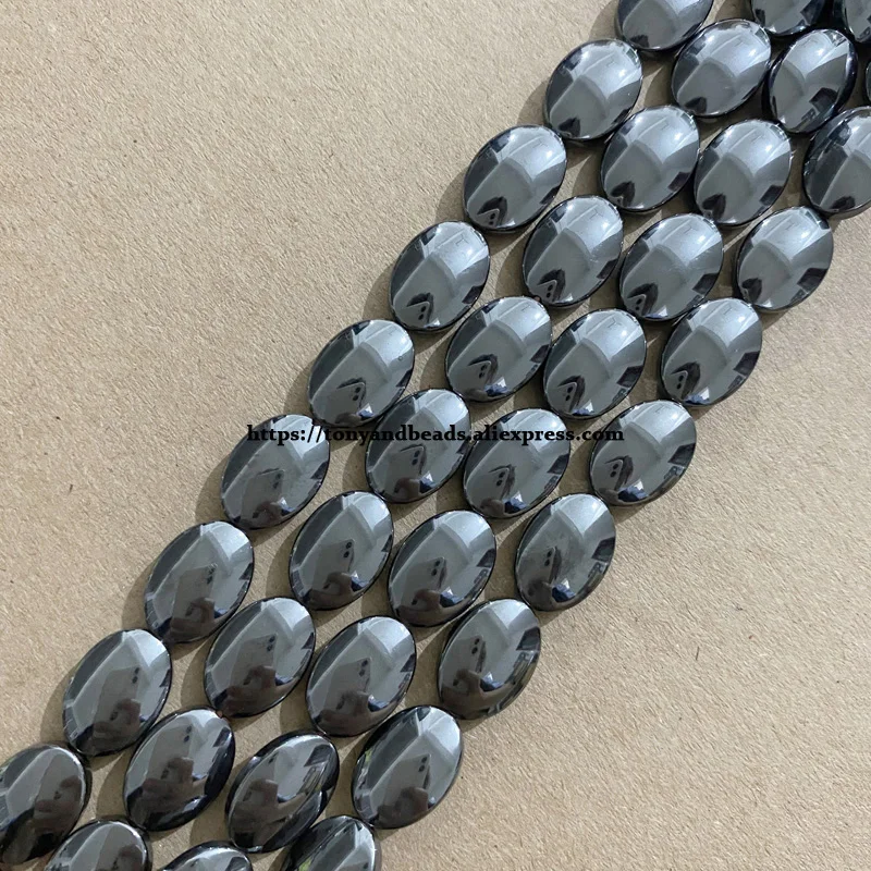 

Natural Stone Flat Oval Shape Black Hematite Loose Beads 10x14 13x18MM 15" Per Strand Pick Size For Jewelry Making DIY