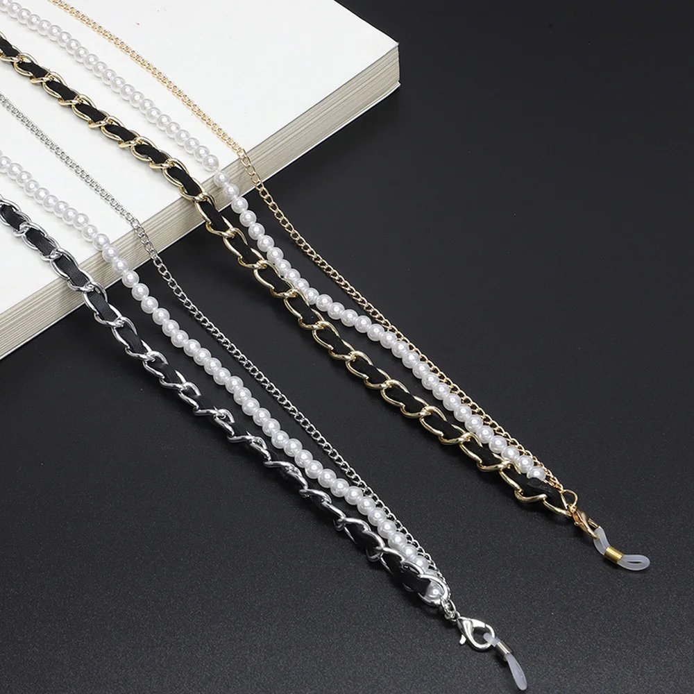 

Popular 3-layer Glasses Chain Pearl Chain Cable Chain Sweater Chain Women Non Slip Gold Color White K Sunglasses Chain for Women