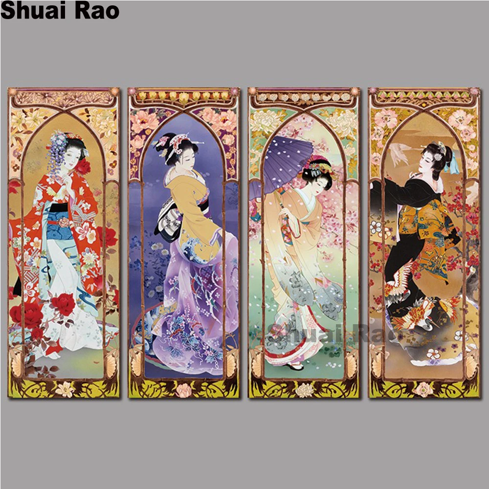

5d diy Japanese kimono woman painting full square round drill diamond painting mosaic embroidery diamond cross stitch 4 pcs set