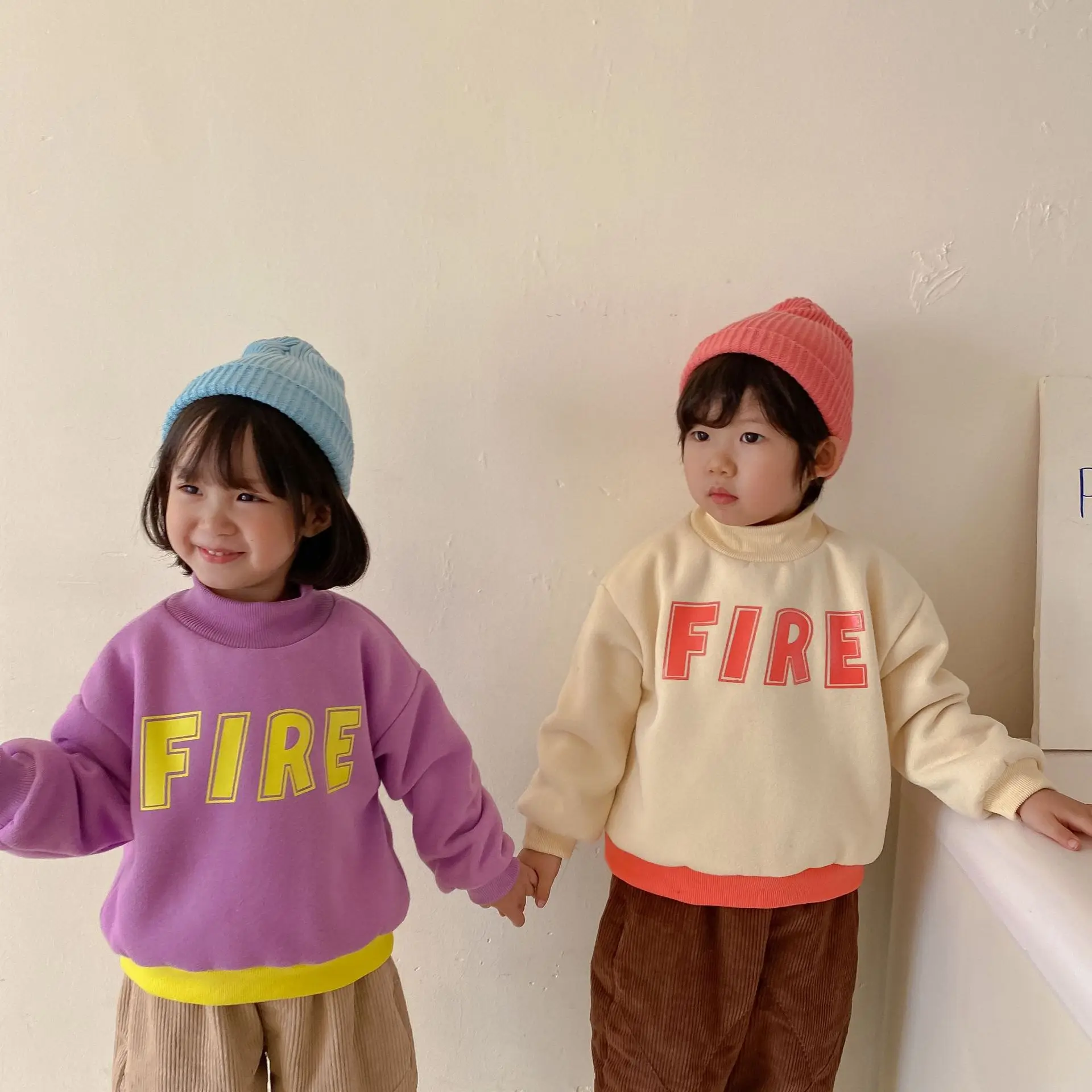 

Children's Clothing 2-6 Y Baby Boys Girls Thicken Sweatshirt Fashion Letter Print High Collar Plus Velvet Warm Hoodies for Child