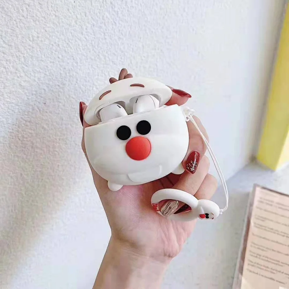 Snow Man For AirPods Case Cute Cartoon Rabbit Pig Dog Earphone Cover For Airpods 2/i10/i11 Christmas Soft Protect Coque with Keychian - Цвет: Snow Man
