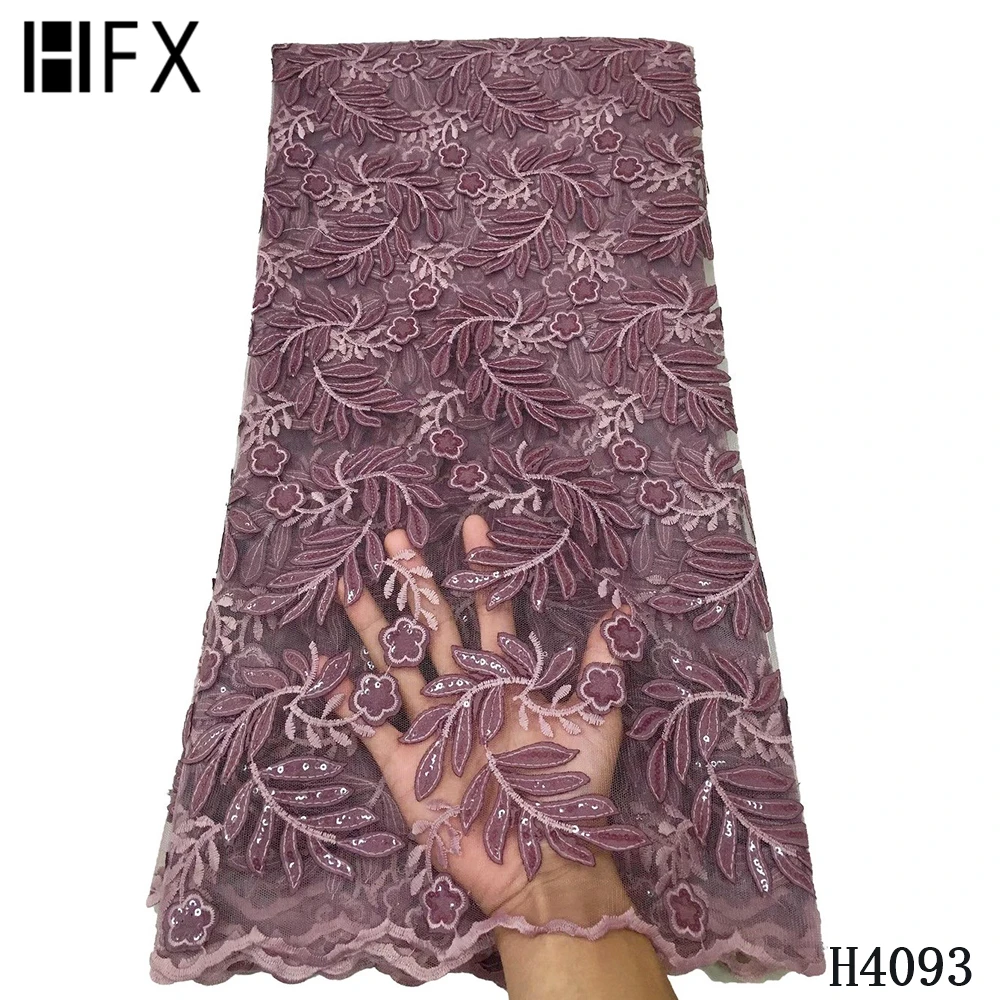 

HFX African Net Lace Fabric 2020 Aso Ebi Nigerian Embroidery Sequin Fabric Mesh Lace French Lace Fabric For Wedding Party F4093