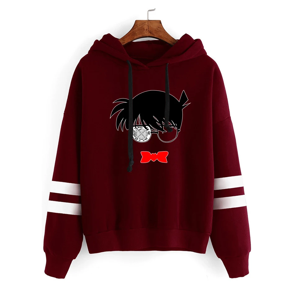 Burgundy Detective Conan Fashion Print Case Closed Hoodies Outwear Sweatshirt Casual Unisex Soft Streetwear Trendy Hot sale Clothes - Цвет: Burgundy