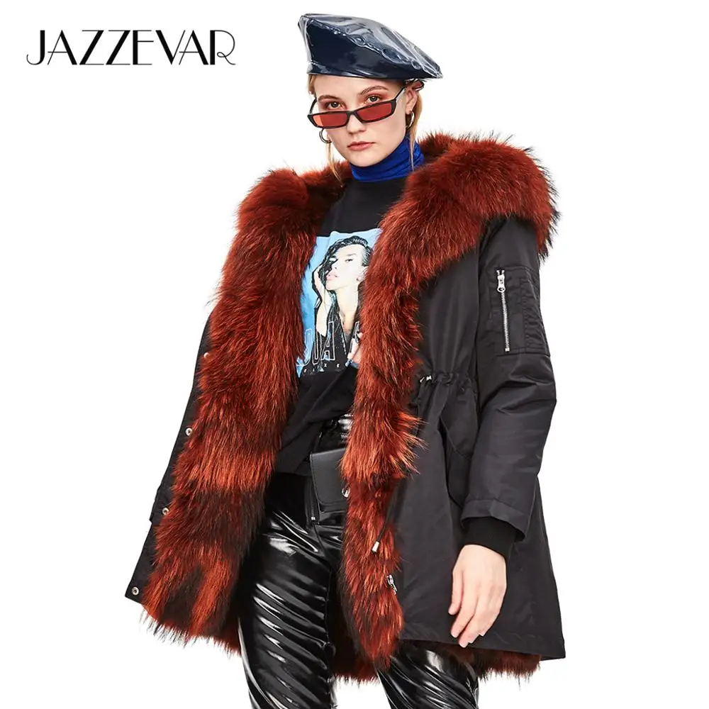 JAZZEVAR 2019 Новая парка зимняя женская высокая мода стиль сафари роскошная из меха
