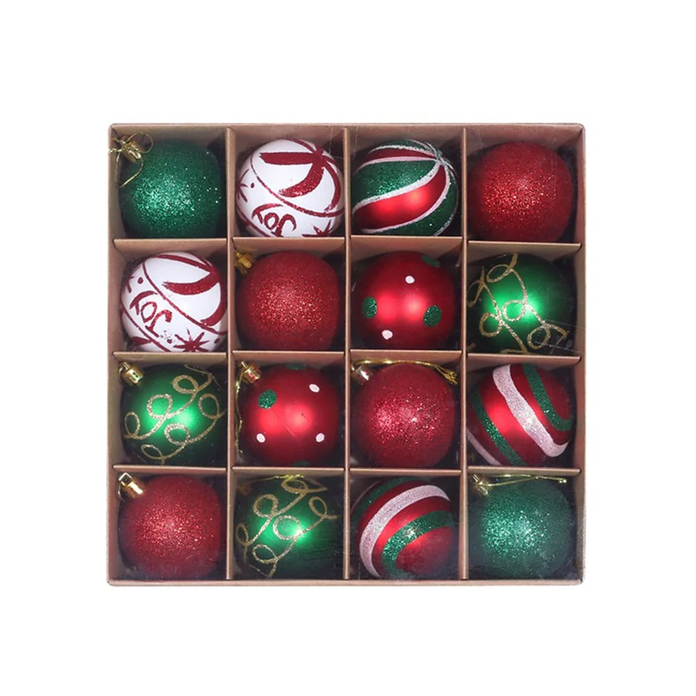 

16Pcs/set Christmas balls 60mm Baubles Red Gold Glitter PVC Hanging Pack