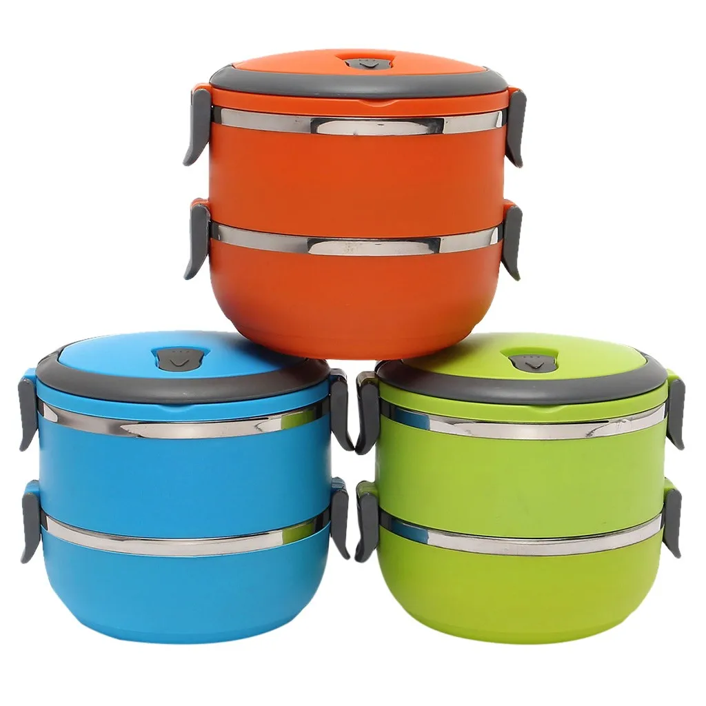 Портативный Ланч-бокс из нержавеющей стали для здорового образа 2-Ярусные