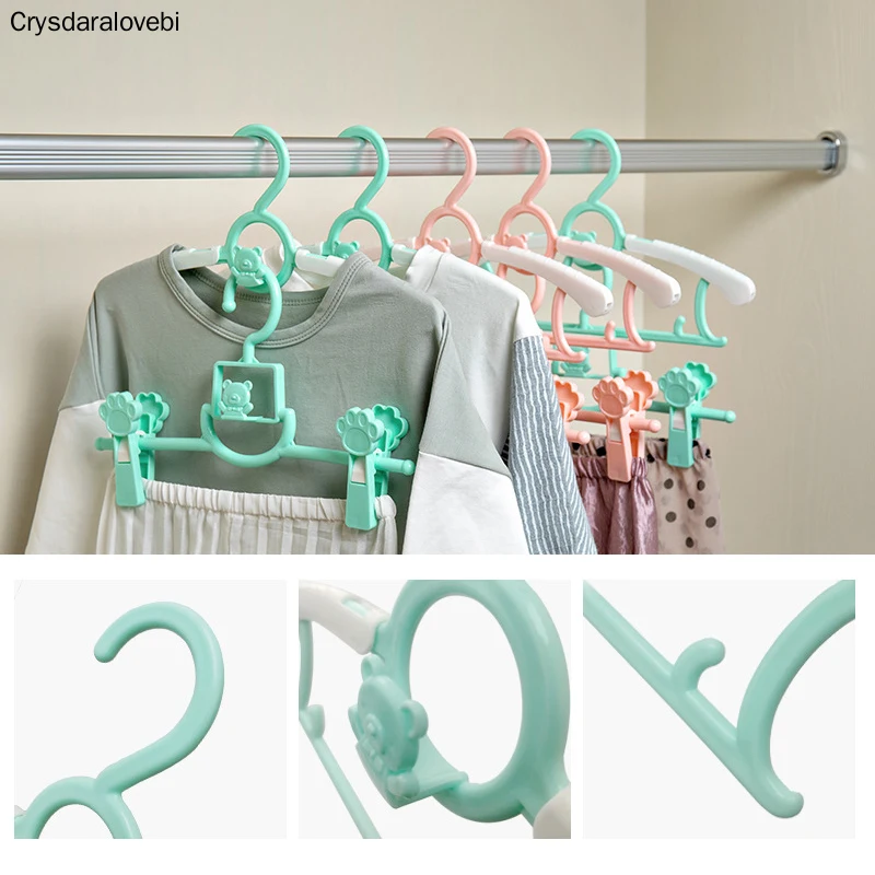 

10pcs Retractable Thicken Children's Hangers Durable Kids Clothes Shelf Cartoon Baby Drying Rack No Trace Non-slip Adult Hangers