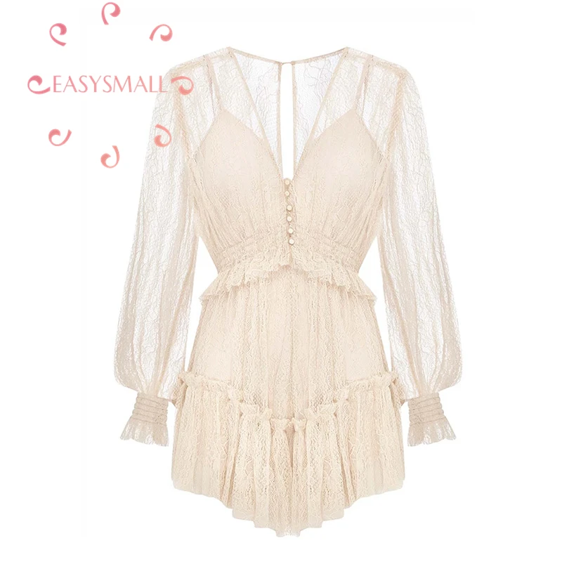 

EASYSMALL Alice Women dress Fashion Palace style white Fresh Ruffled loose party evening High Waist short holidayDresses