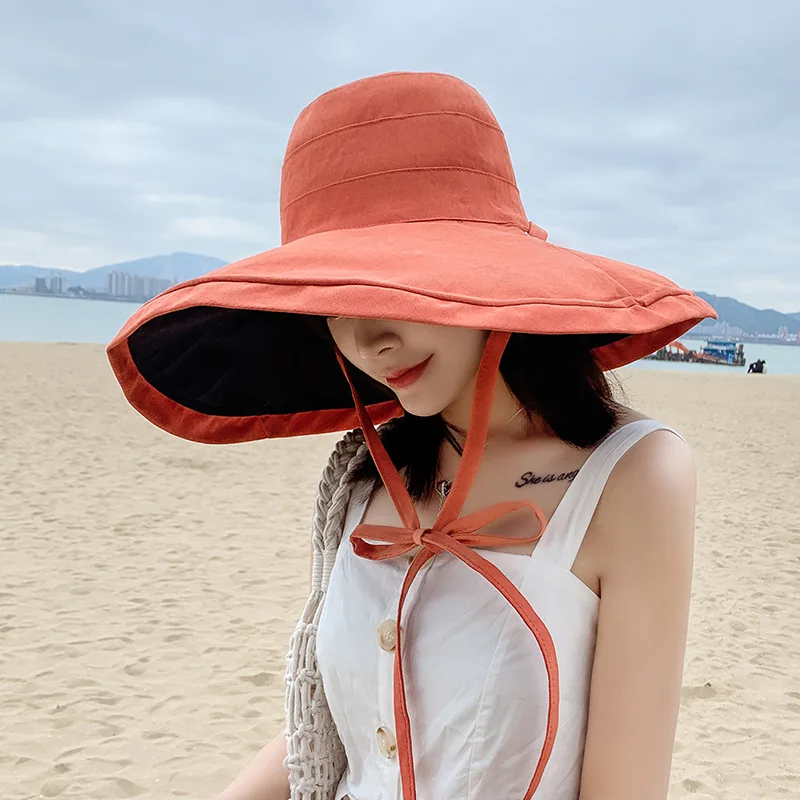

Women Summer Hat Simple Foldable Wide Brim Floppy Girls Fashion Sun Hat Beach UV Protect Travel Double Sided Lady Cap Female