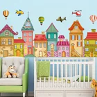 Большой новый красочный мультфильм маленький город наклейки на стену для детской комнаты, спальни, Настенный декор, искусство, домашний декор, экологически чистые наклейки
