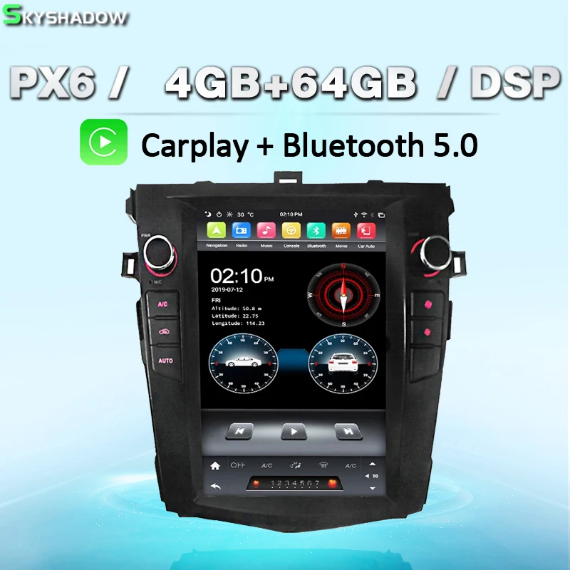 Автомобильный DVD-плеер Tesla PX6 для Toyota Corolla 2008-2013 вертикальный DSP IPS Android 10 0 64G Wi-Fi GPS