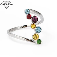s925 silver colorful round gemstone ring for women engagement wedding gift jewelry ring wholesale