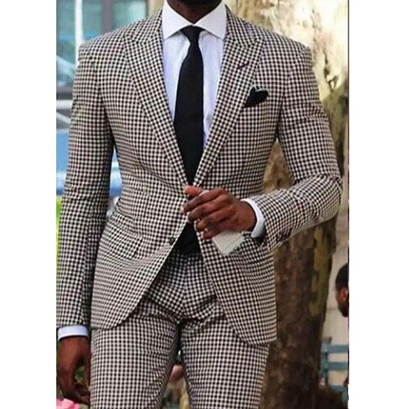 Groom Wear Tuxedos Notch Lapel Houndstooth Blazer Party Suit Business Suit Wedding Dresses Prom Dresses Peaky Blinders 2/3 Piece